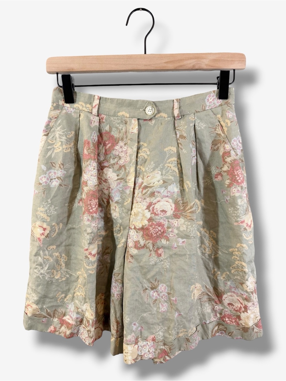 Vintage Lauren Ralph Lauren 100% Linen Floral Pleated Shorts Size 4